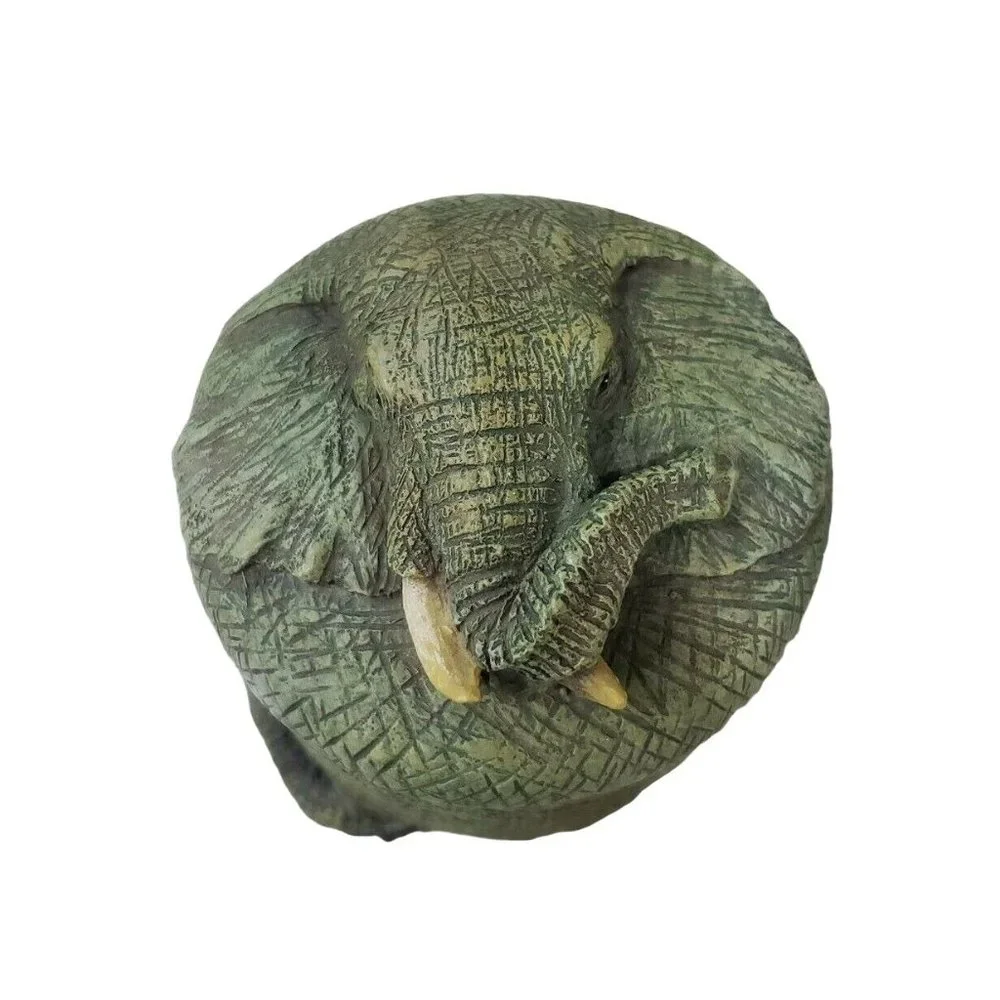 Vintage Resin Elephant Head Round Trinket Box